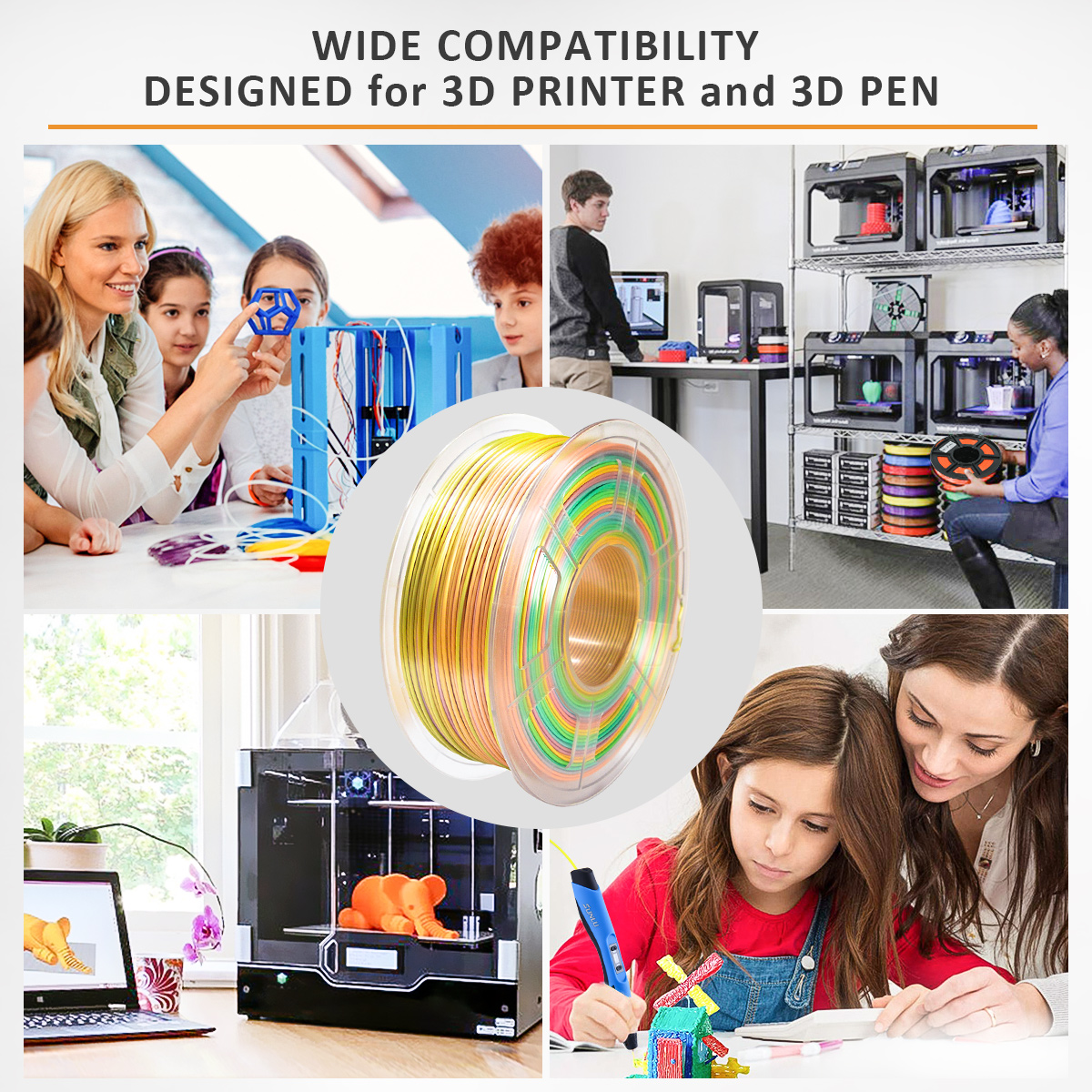 PLA soie arc-en-ciel 1.75Mm impression 3D Filament Pla multicolore