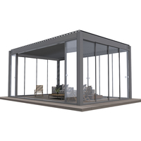 Pergola Motorisée Bioclimatique en Aluminium avec Lumières LED, Toit à Lames, Portes Coulissantes en Verre, Tonnelle de Terrasse