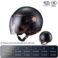 Casco Abierto BEON BR20 con Carcasa de Fibra de Carbono, Doble Visor Anti-UV, Homologado ECE, Estilo Harley, para Todas las Estaciones