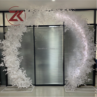 Arche de bienvenue pour mariage ZKAI, support de toile de fond avec éclairage LED, arche décorative blanche en forme de feuille pour allée de mariage