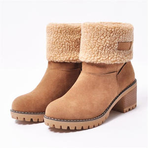 Venta al por mayor estilo occidental de gran tamaño botas de invierno de talla grande 35-43 plegable media pantorrilla cálido botas de nieve de tacón alto para las mujeres - Product Image 4