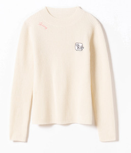 羊绒圆领束带白色刺绣打底羊绒衫 - Product Image 1