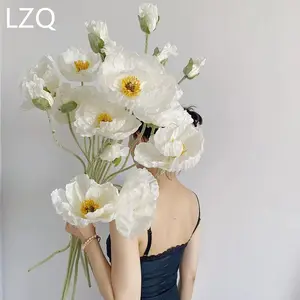 Hochzeit Künstliche Mais Latex Mohn Blumen Long Stem Mohnblumen White Giant Poppy Flower