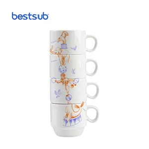 Bestsub Wholesale Custom Supplier 4 piece 6oz Stackable Milk Coffee Mug Set Sublimation Blanks Mugs For Sale