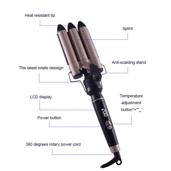 3 Triple Barrel Ceramic Tourmaline Curling Iron Wand With - View #3