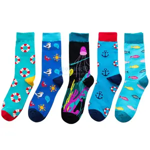 Anello da donna alla rinfusa in cotone felice calzino da strada alla moda Unisex Sox Jacquard divertente cartone animato meduse frutta