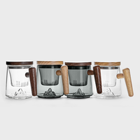 Tasse à thé filtre domestique Snow Mountain de grande capacité Infuseur en verre au design classique avec poignée en bois pour boire
