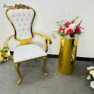 Silla de acero inoxidable dorada de lujo, silla nupcial real para eventos de boda o uso en fiestas de banquetes