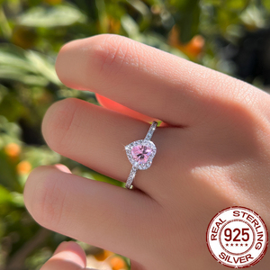 Anello in Argento Sterling 925 con Cuore Rosa in Zirconia Cubica per Donne, Fidanzamento, Feste, Gioielli CZ Placcati in Rodio - Product Image 5