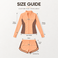 Ensemble de sport deux pièces personnalisé pour femme : veste zippée à manches longues color block et short taille haute pour l'entraînement en salle de sport