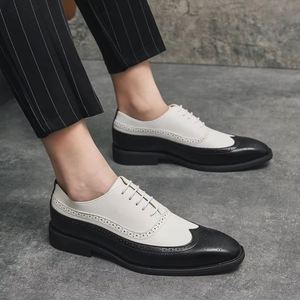 Large Size 38-46 Brogue Carved Dress Shoes for Men Color <b>Block</b> Formal Business Oxfords Comfortable and Stylish - Product Image 2
