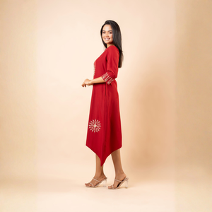 Vestido Midi de Georgette Duradero con Bordado y Dobladillo Asimétrico para Mujer, Ropa al por Mayor para Boutiques - Product Image 5