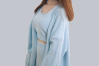VSCOO yüksek kalite yün Blend örgü tank Top gevşek pantolon uzun hırka kadınlar 3 parça kazak setleri