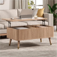 Table basse moderne en bois de 38 pouces, style minimaliste cannelé, avec plateau relevable, rangement et montage facile pour salon