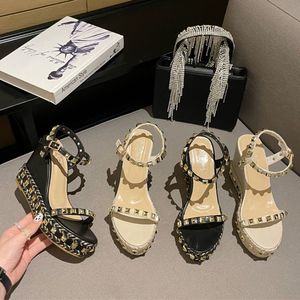 Sandalias-con-plataforma-de-color Jute Semelle Épaisse Cloutée Sexy Espadrille Sandales <span class=keywords><strong>à</strong></span> Plateforme Compensée pour Femmes - Product Image 1