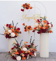 Décoration de toile de fond de mariage moderne en soie, roses rouges et dahlias, centres de table, arrangements floraux en boule, fournitures pour signalisation au sol d'événements