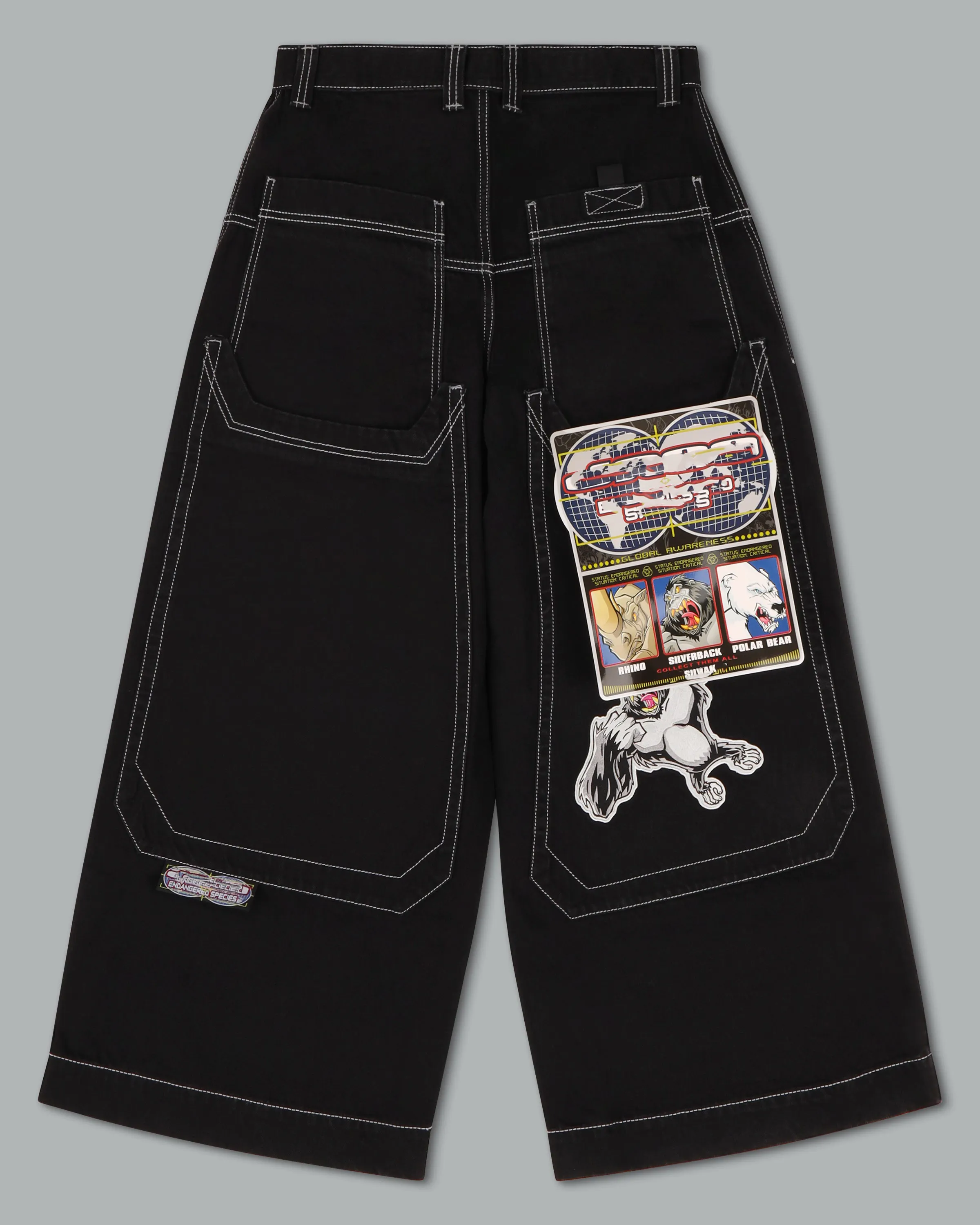 Custom Jnco Silverback Cargo Broek Met Patroon Geborduurde Jeans Hip Hop Baggy Wide-Leg Denim Voor Heren