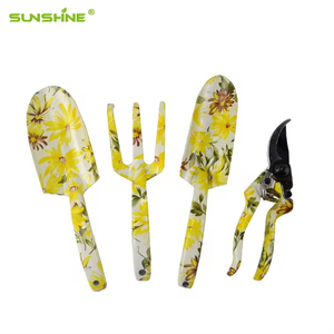 Ánh nắng mặt trời Lady 4 miếng kim loại hoa in công cụ bộ bao gồm cả trowel ngã ba transplater và Shears khuôn mẫu công cụ làm vườn - Product Image 3