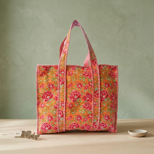 Bolsos de Mano Florales Rojos y Naranjas Ecológicos en Oferta, Bolsos de Playa y Viaje Personalizados al por Mayor para Chicas - Product Image 3