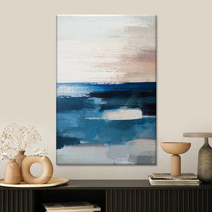 Pintura Abstracta Azul Marino y Gris Personalizada al por Mayor, Obra de <span class=keywords><strong>Arte</strong></span> Grande para Hotel, <span class=keywords><strong>Arte</strong></span> Mural de Paisaje en Acrílico con Marco de Madera - Product Image 3