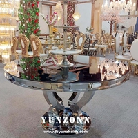 Tables à manger rondes en verre de luxe, design moderne en acier inoxydable, sur piétement, dorées, durables, pour l'extérieur, les hôtels, les restaurants, les salons