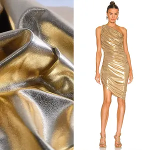 Goud Metallic Lame Fdy Folie Stretch Jersey Gebreide Stof Voor Strakke Jurk