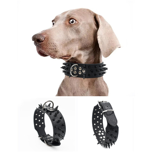 <span class=keywords><strong>Collar</strong></span> de perro con tachuelas grandes de cuero vegano suave con logotipo de impresión personalizado con remaches, Gargantilla ajustable resistente para mascotas, correas de caza - Product Image 4