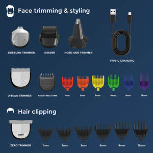 Kit de Recortadora de Barba y Cabello Eléctrica 22 en 1 con Cuchillas de Acero Inoxidable, Diseño Portátil, Recargable por USB - Product Image 6