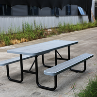 Meubles de patio extérieur table de pique-nique en acier de 6 pieds et 8 pieds avec banquette à l'extérieur restaurant événement long ensemble de salle à manger chaise de table en métal