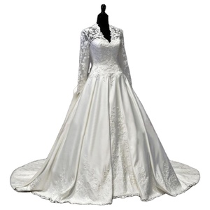 FA65 Dreamaker la <span class=keywords><strong>princesse</strong></span> <span class=keywords><strong>Kate</strong></span> même Style manches longues col en V Sexy Transparent dos dentelle corsage robes de mariée robe de mariée - Product Image 1