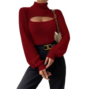 <span class=keywords><strong>Pull</strong></span> <span class=keywords><strong>sexy</strong></span> pour femme en maille ajourée à col haut, style coréen d'hiver, coupe ajustée, manches longues, en acrylique - Product Image 5