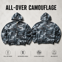 Sweat à capuche zippé camouflage entièrement personnalisé pour homme, délavage vintage, effet éclaboussures de peinture, effet usé et déchiré, streetwear épais, commande d'essai en gros