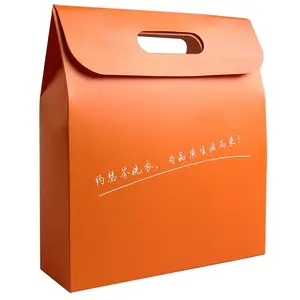 Orange Paper Carry Bag Biscuits Candy Food Packaging Tote Bag Small Luxury Portable Jewelry Paper Bags With Handle Custom Logo