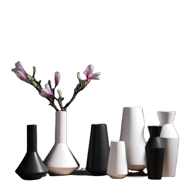 Jarrón de cerámica de estilo japonés para decoración del hogar, jarrón de porcelana de cerámica, creativo, sencillo, blanco y negro, recomendado para sala de estar