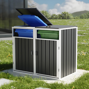 Customizable DIY Metal Trash Can <strong>Bin</strong> <strong>Storage</strong> Shed 2-3-Door Easy Assembly for <strong>Garden</strong> Backyard Park Outdoor Use Induction - Product Image 1