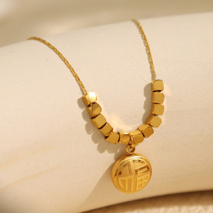 Geometric <b>Titanium</b> Steel Necklace Gold Pendant Chinese Style Clavicle <b>Chain</b> Women's Jewelry Gift - Product Image 1