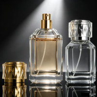Flacon de parfum en verre transparent, 50 ml, 100 ml. Flacon de parfum luxueux vide avec couvercle doré, logo et emballage personnalisés