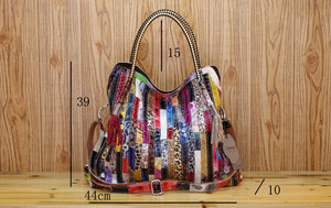 批发复古拼布100% 真皮手提包女士独特彩色条纹蛇女士手提包 - Product Image 5