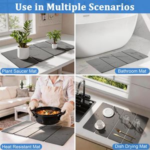 Tapis de séchage rapide pour vaisselle, motif marbre gris, pliable, absorbant l'eau, en terre de diatomée - Product Image 4