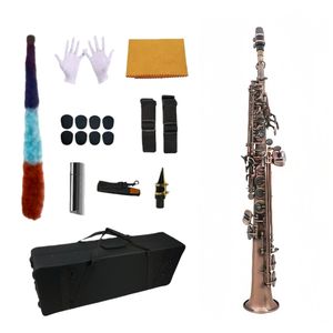 Saxophone soprano professionnel en laiton, corps détachable, instrument à vent droit, finition bronze antique rouge, tête en bakélite, incrustation d'ormeau - Product Image 1