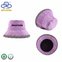 Chapeau Bob en Velours Côtelé Violet Personnalisé OEM à Large Bord Fourré avec Bordure Damier pour Femme – Style Décontracté Hiver Streetwear