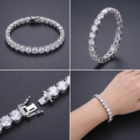 Cadena y Pulsera de Tenis de Moissanita con Efecto Gelo Agrietado, Plata S925, 3mm, Color D, Grado VVS1, Estilo Hip Hop, En Stock para Uso Diario