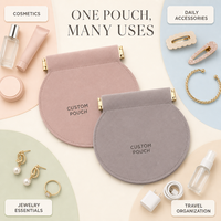 Pochette ronde en microfibre suédée personnalisée avec fermeture magnétique, sac de rangement pour boucles d'oreilles, organiseur de voyage, sacs de maquillage cosmétiques