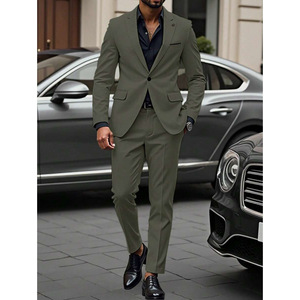 Мужской деловой костюм-двойка: модный зеленый однобортный пиджак из камвольной ткани и брюки, приталенный крой, не мнется - Product Image 3