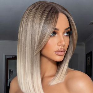 باروكة شعر مستعار قصيرة مستقيمة للنساء البيض، مصنوعة من ألياف صناعية مقاومة للحرارة، دانتيل T غير قابل للاشتعال، دانتيل HD بدون غراء - Product Image 1