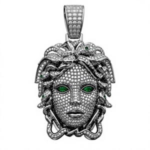 Colgante Hamsa de Acero Inoxidable Plateado con Incrustaciones de Diamantes, Amuleto de Filigrana, Joyería de Lujo, Regalo - Product Image 3
