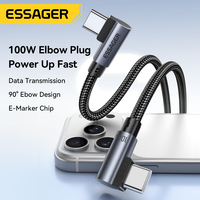 Câble USB-C vers USB-C ESSAGER ES-X90 à double coudé à 90 degrés, tressé, 1m, 2m, 3m, 5A, PD 100W, pour charge rapide d'ordinateurs portables et de téléphones