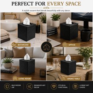 Leathervines Square Metal <b>Tissue</b> Box Cover <b>Black</b> Handmade Decorative Holder For Bathroom Office Living Room - Product Image 3
