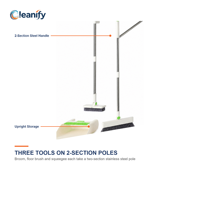 Kit complet 4-en-1 : balai, pelle, brosse à sol et raclette, avec manche en acier inoxydable à 2 sections
