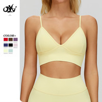 Soutien-gorge de sport pour femme OV de haute qualité, à double bretelles, sans coutures, col en V, dos carré, séchage rapide